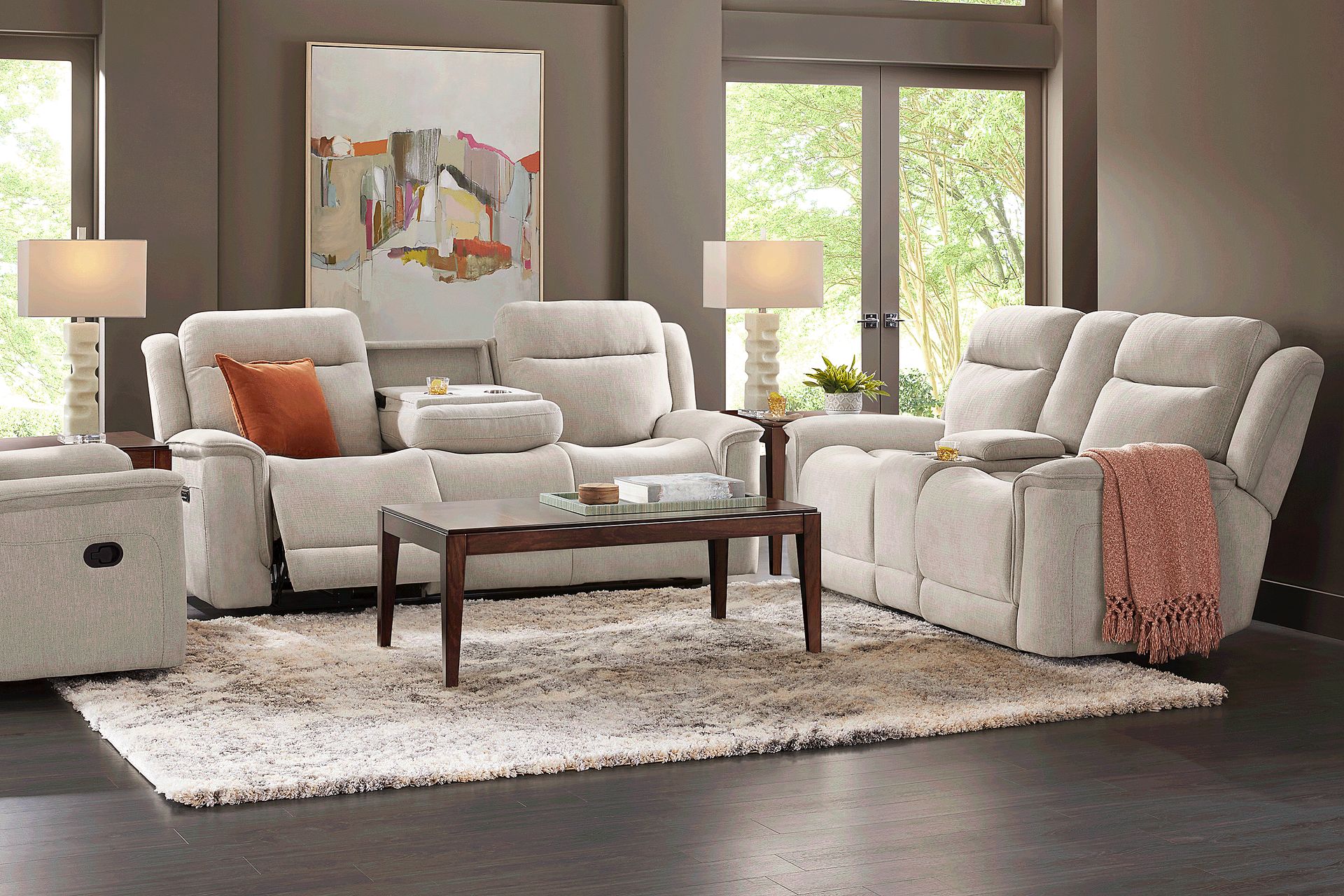 Meadow Park Cement 5 Pc Dual Power Reclining Living Room - Image 1