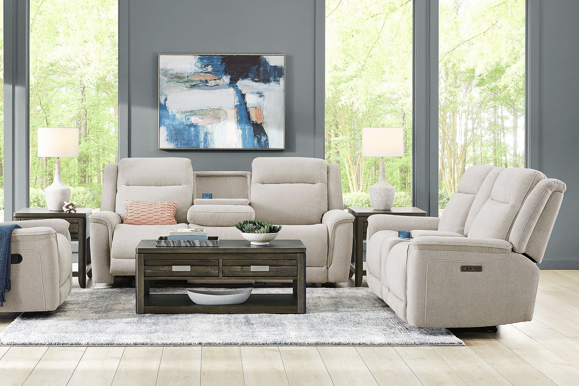 Meadow Park Cement 7 Pc Dual Power Reclining Living Room - Image 1