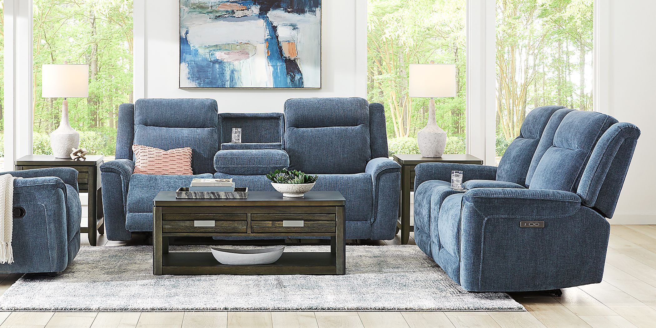 Meadow Park 2 Pc Cement Chenille Fabric Non-Power Reclining Living Room Set With Reclining Sofa, Console Loveseat