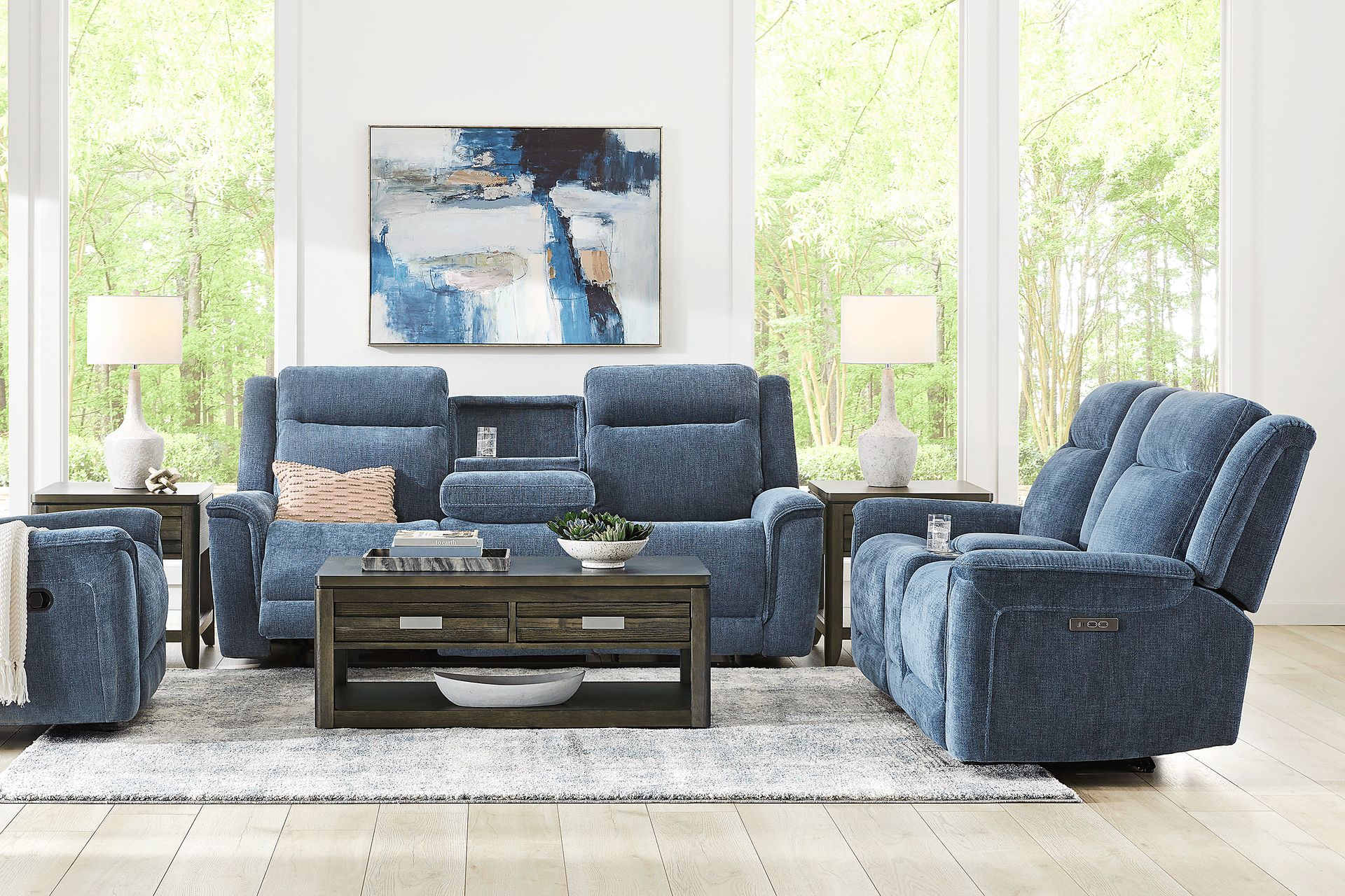 Meadow Park Cobalt 3 Pc Living Room with Dual Power Reclining Sofa - Image 1