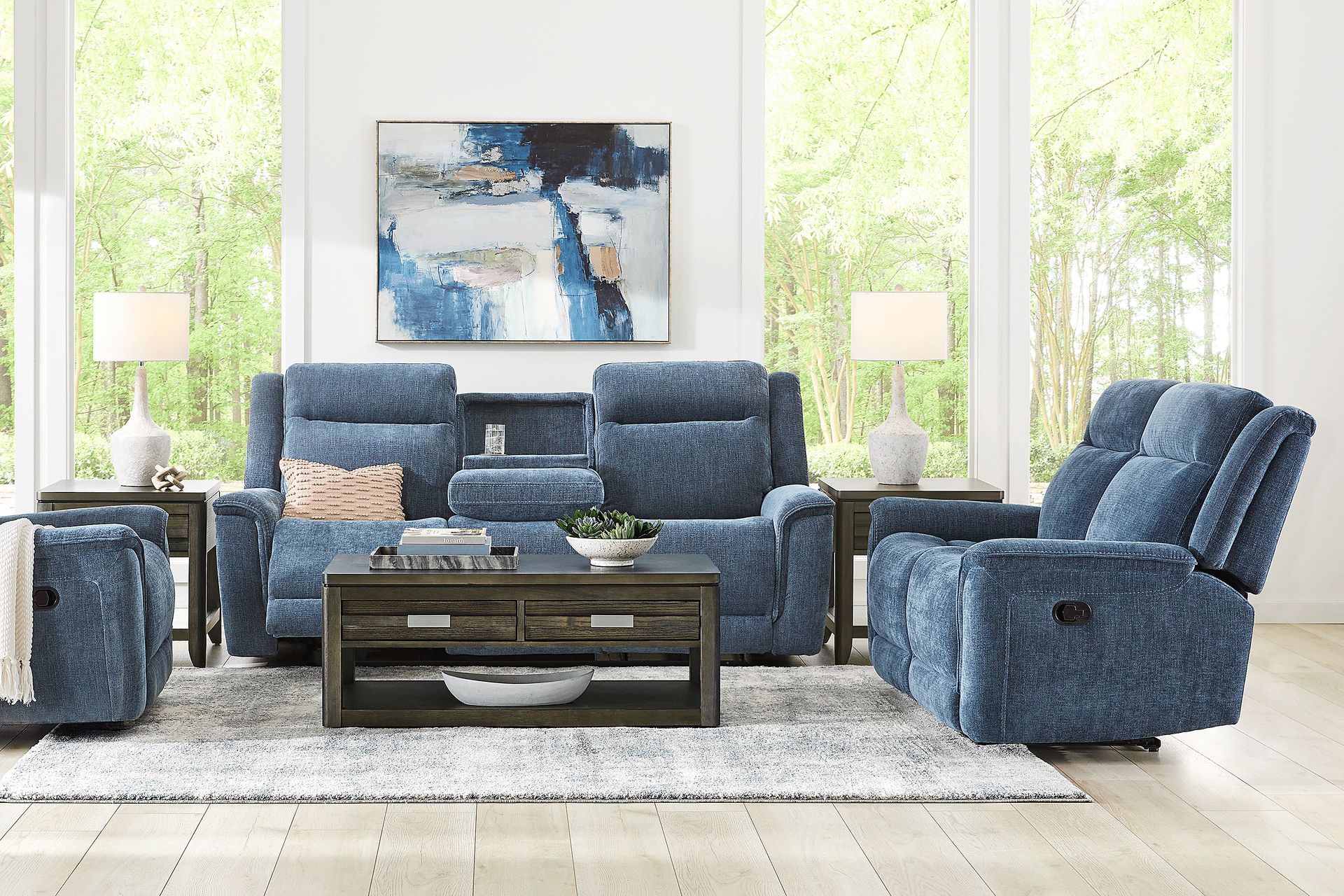 Meadow Park Cobalt 3 Pc Reclining Living Room with Dual Power Reclining Sofa - Image 1