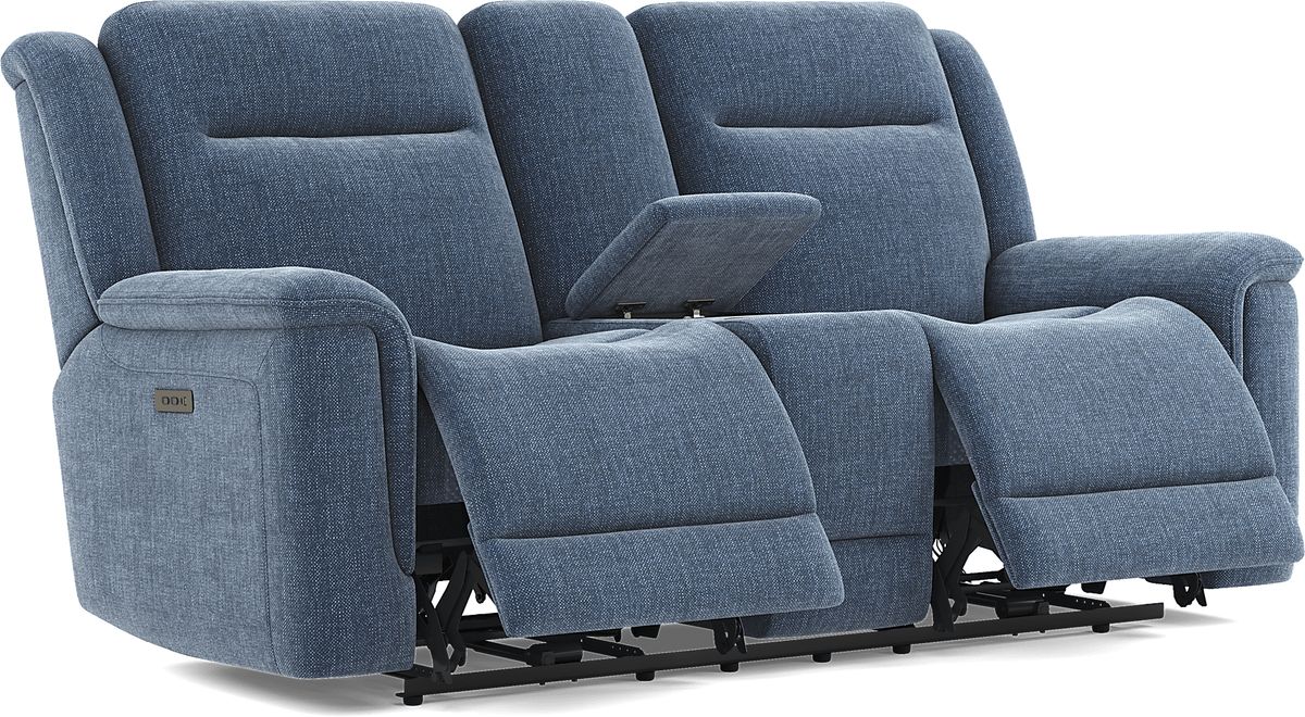 Meadow Park 2 Pc Cobalt Blue Chenille Fabric Dual Power Reclining ...