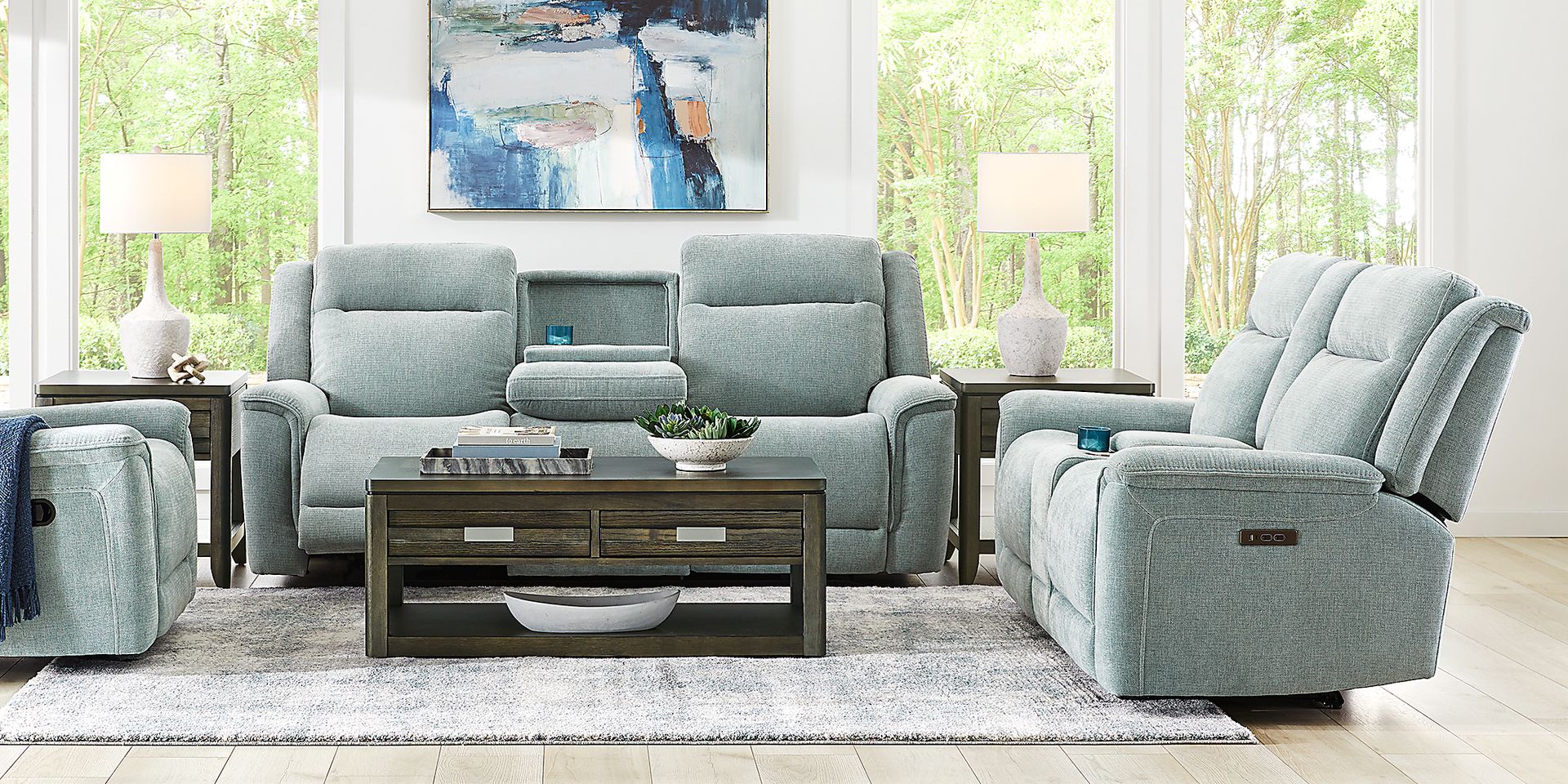 Meadow Park Seafoam Dual Power Reclining Sofa - Image 2
