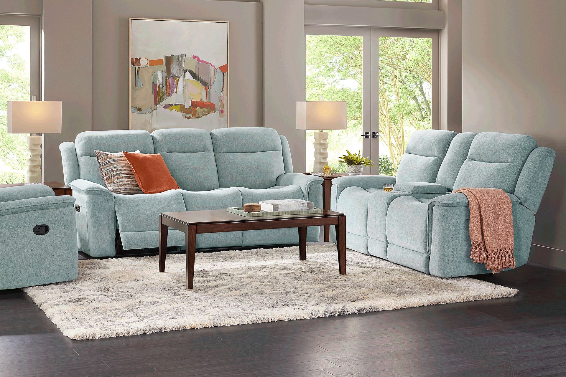 Meadow Park Seafoam 5 Pc Dual Power Reclining Living Room - Image 1