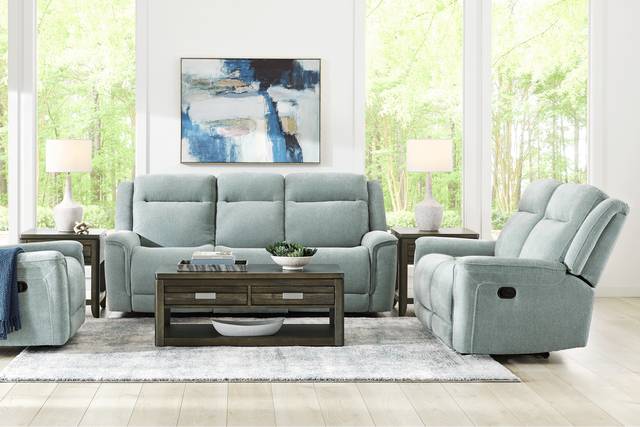 Meadow Park Seafoam 7 Pc Reclining Living Room - Thumbnail - Image 1