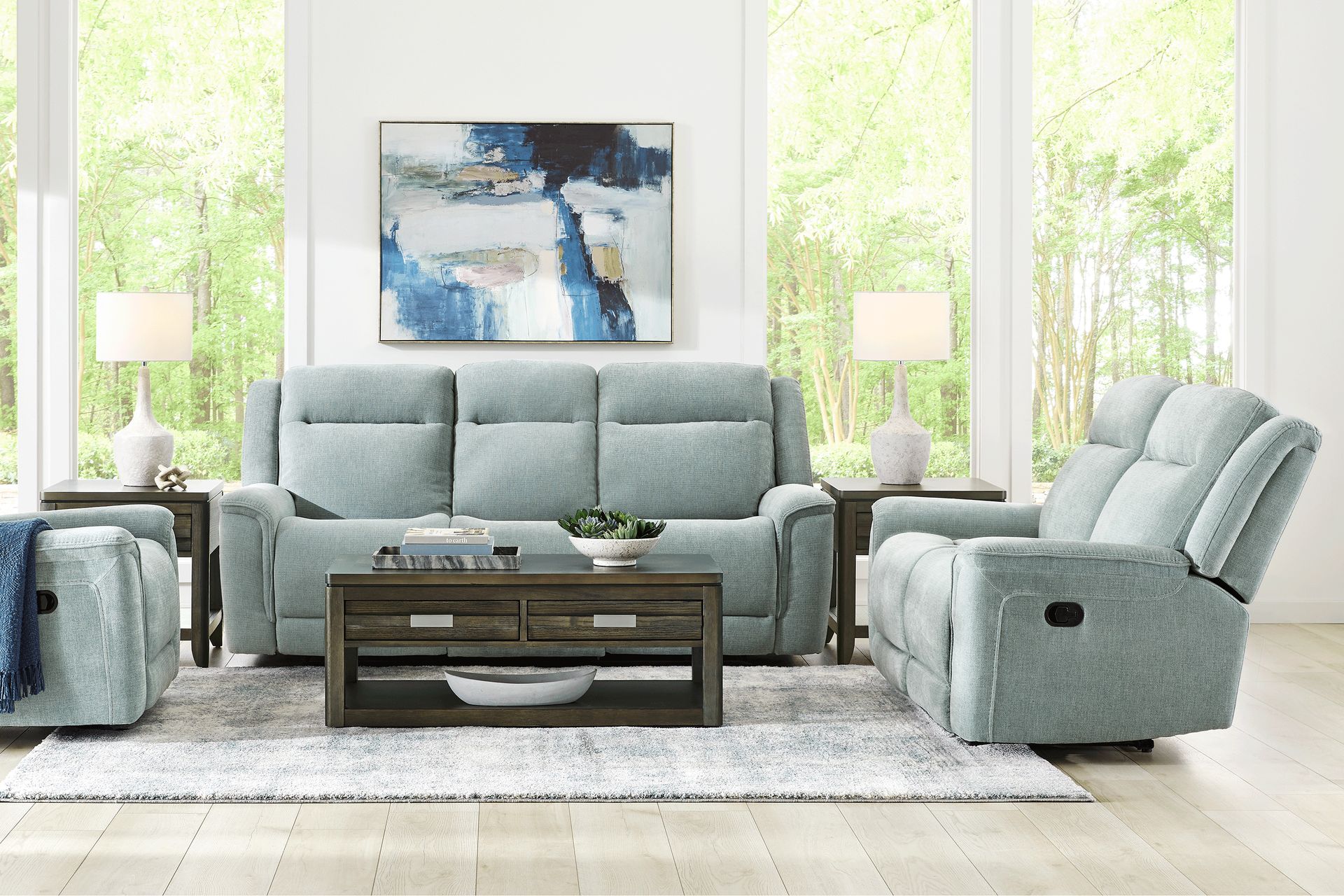 Meadow Park Seafoam 7 Pc Reclining Living Room - Image 1