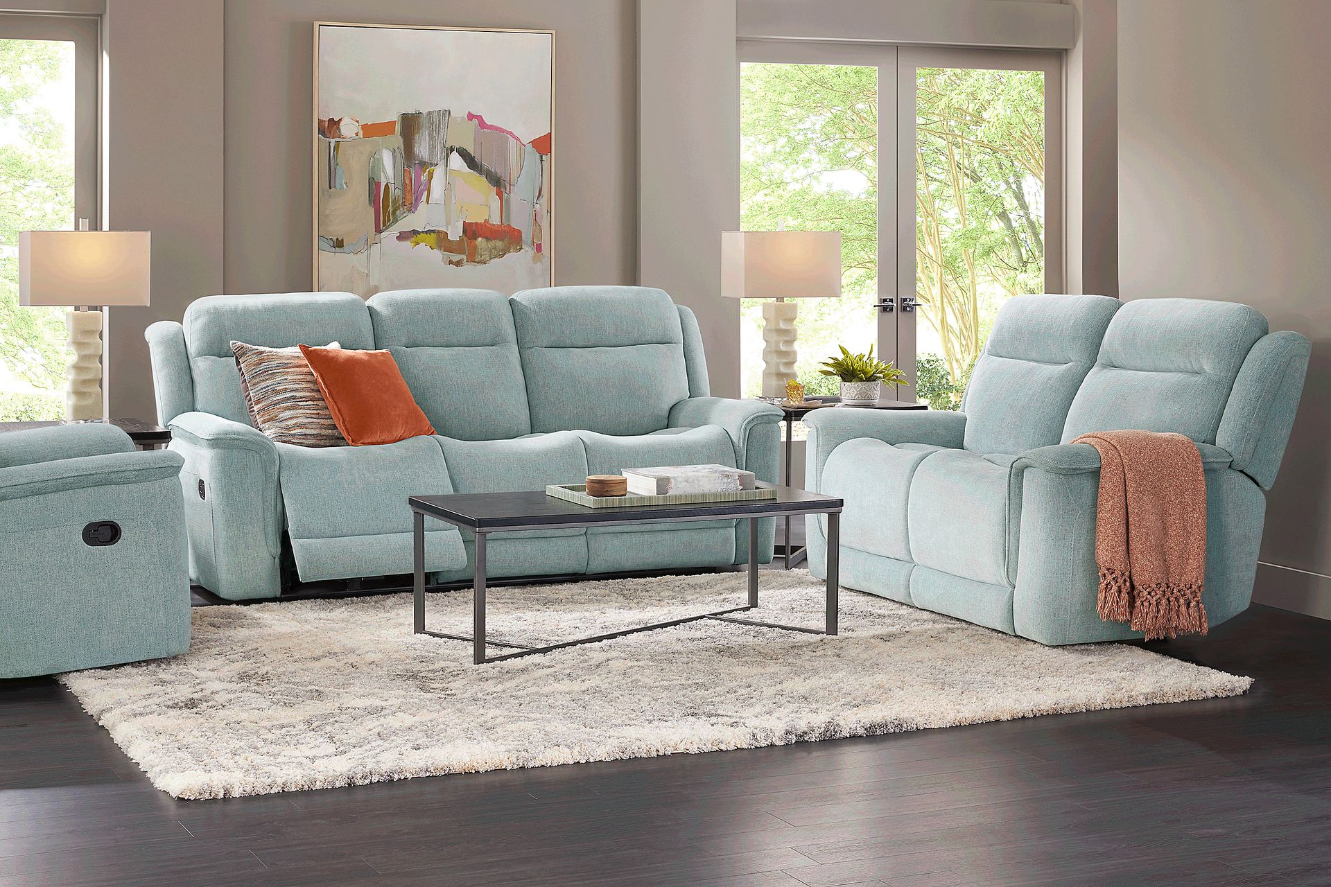 Meadow Park Seafoam 7 Pc Reclining Living Room - Image 1