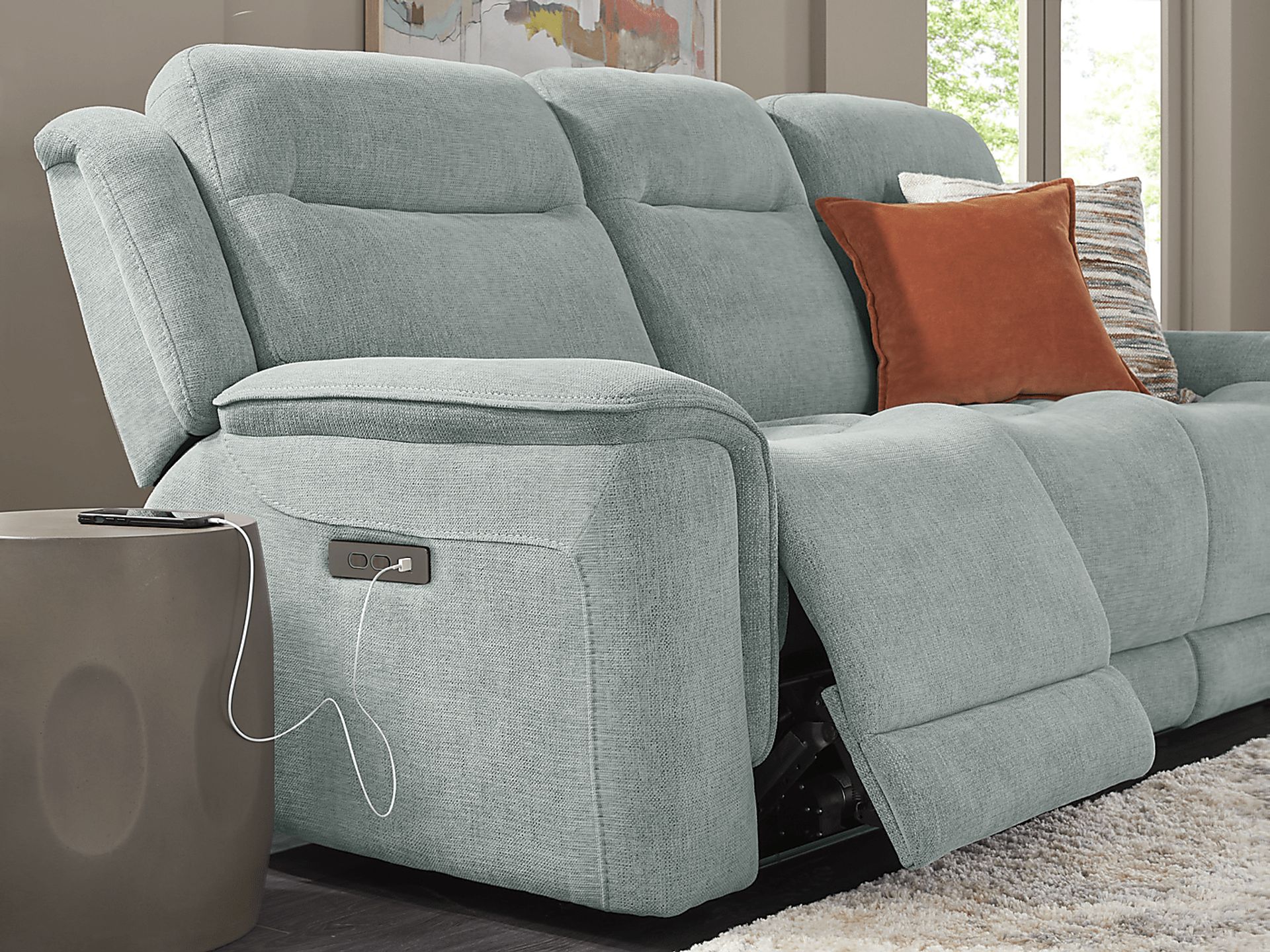 Meadow Park Seafoam Dual Power Reclining Sofa - Image 5