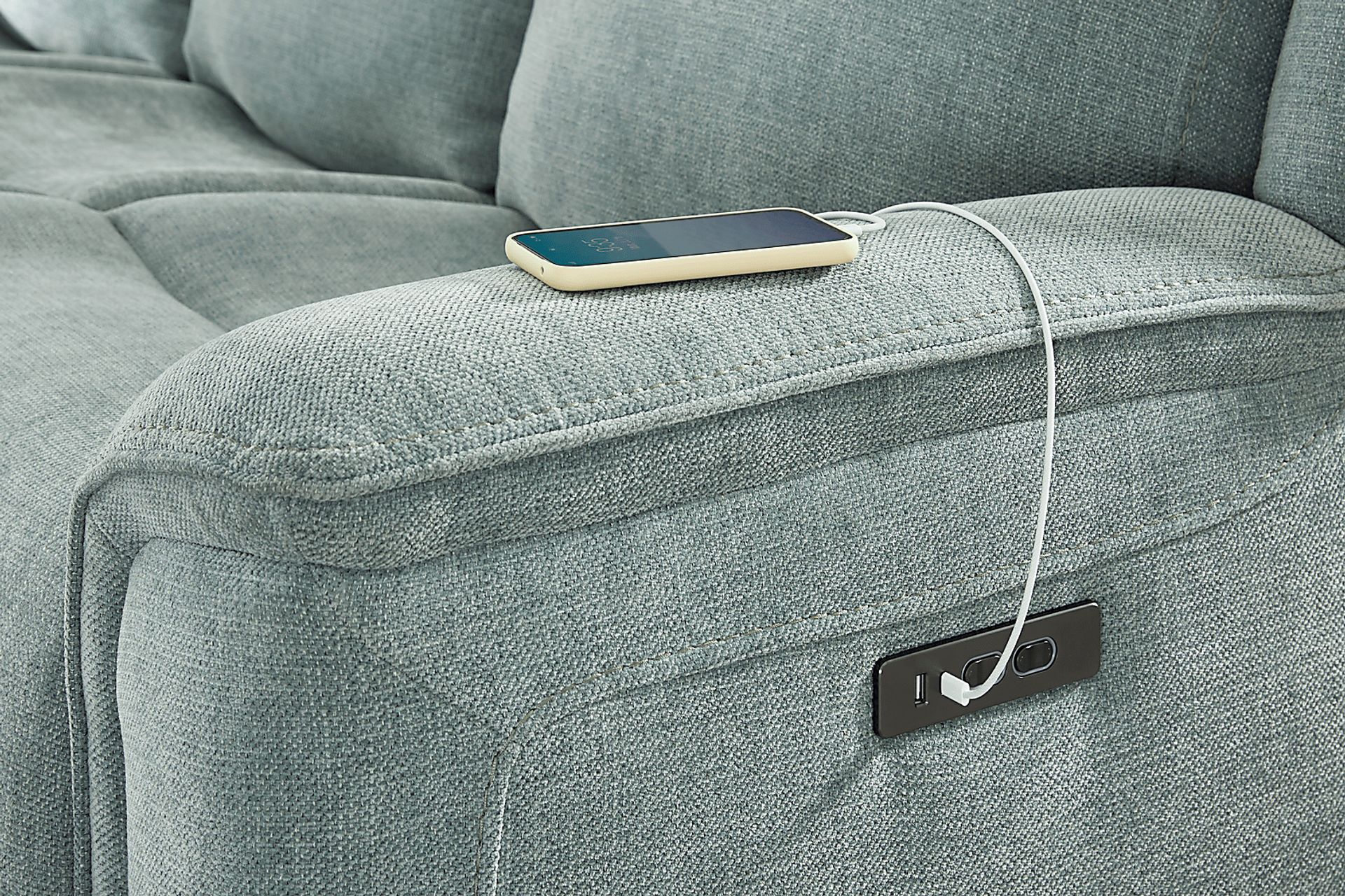 Meadow Park Seafoam Dual Power Reclining Sofa - Image 9