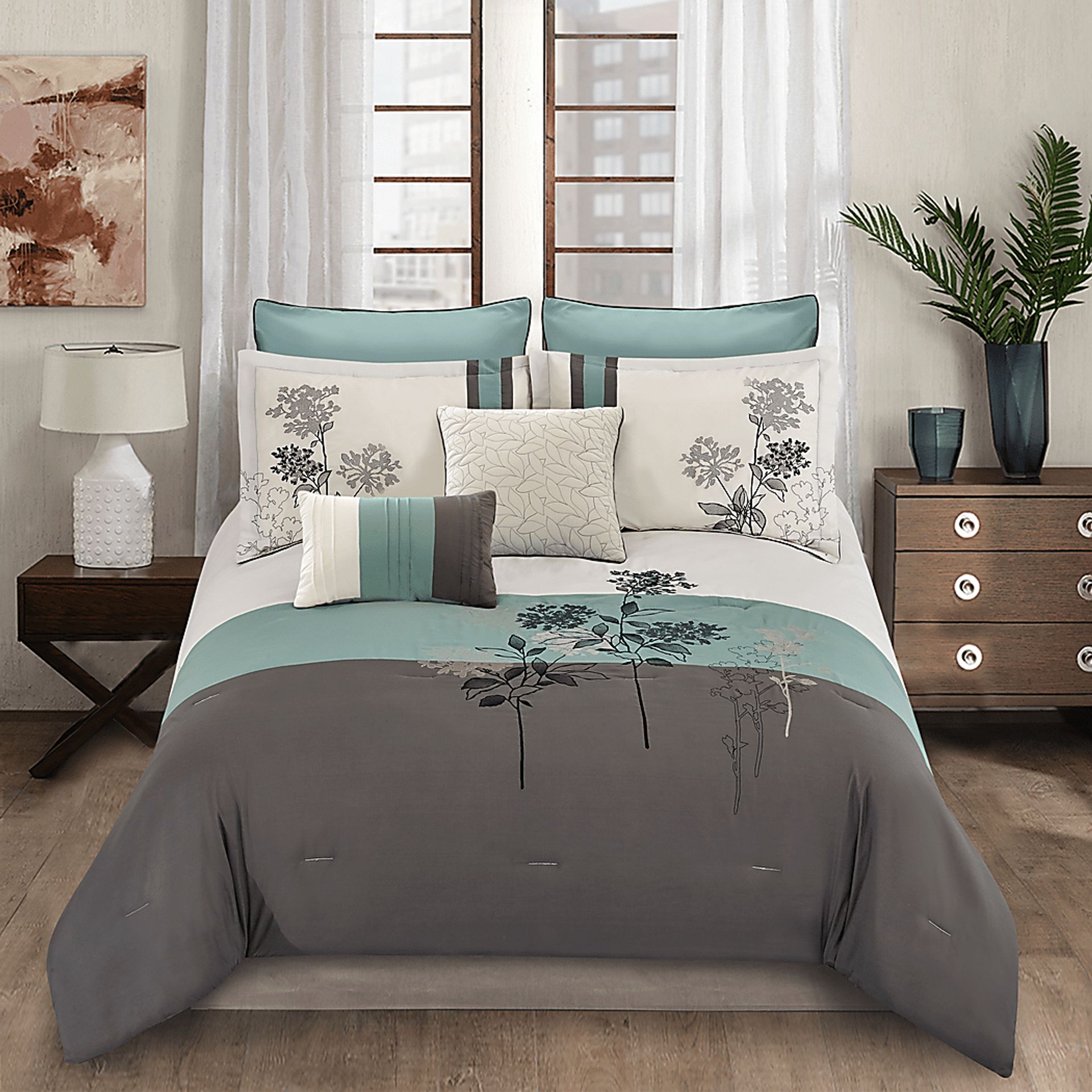 Mearna Blue 8 Pc King Comforter Set - Image 1
