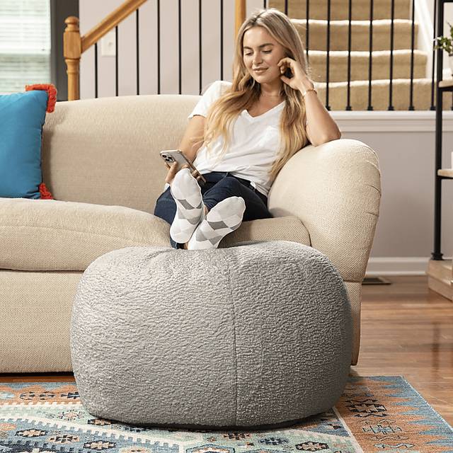 Meashi Gray Shearling Pouf - Thumbnail - Image 3