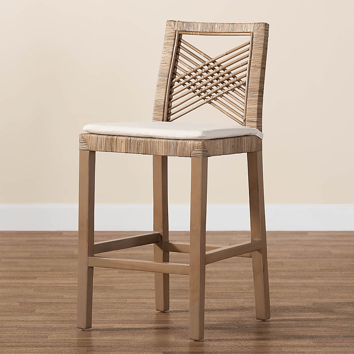 Medye Taupe Beige Polyester Fabric Counter Stool | Rooms to Go