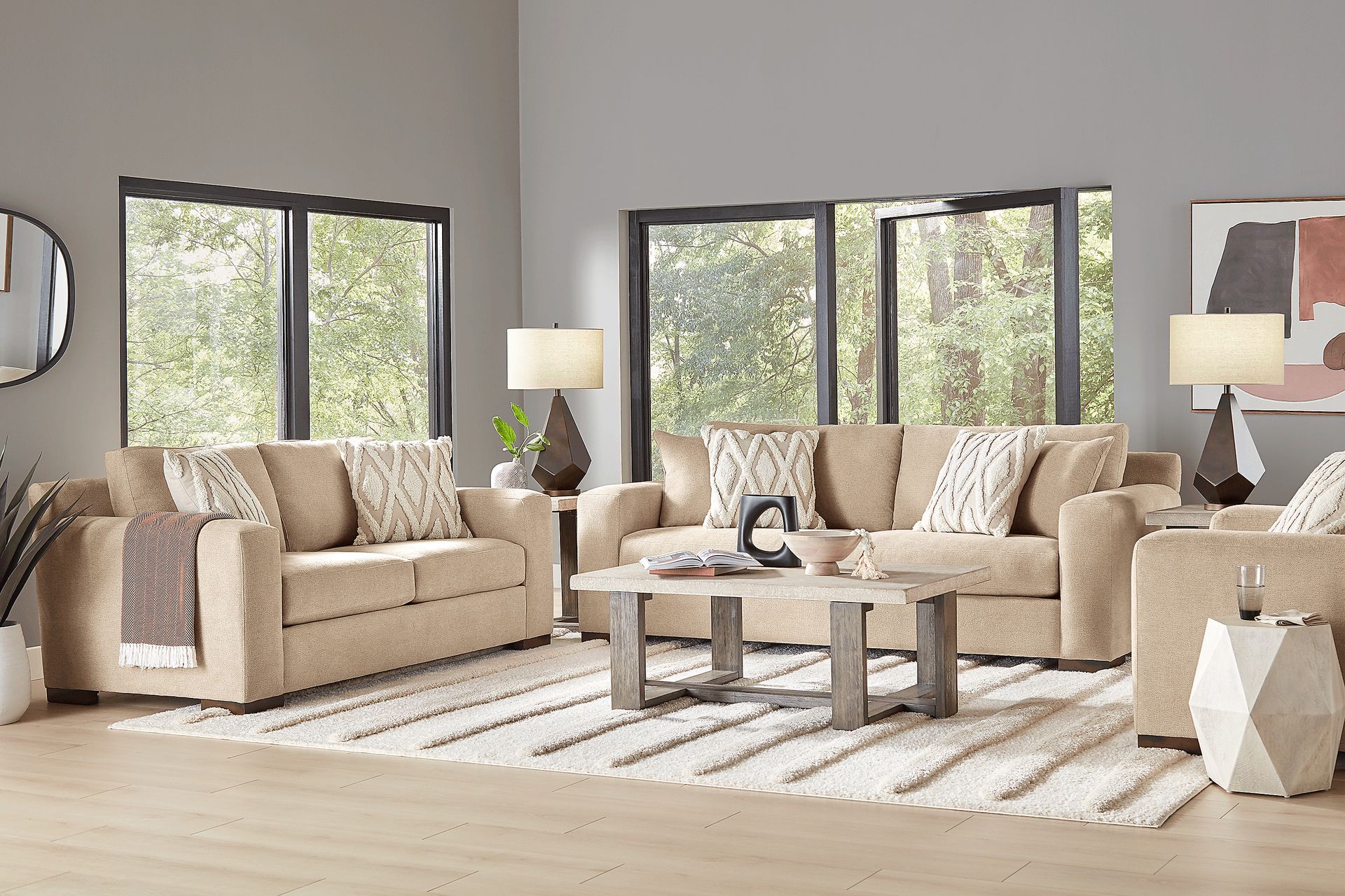 Melbourne Beige 7 Pc Living Room with Gel Foam Sleeper Sofa - Image 1