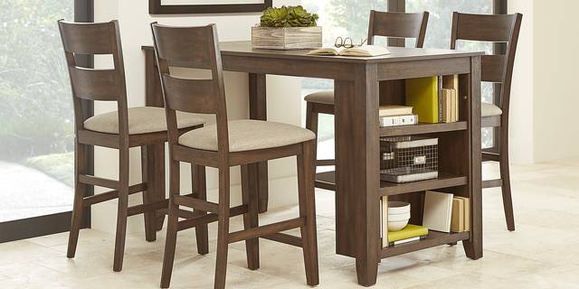 Mellow Morning Brown 5 Pc Kitchen Island Counter Height Dining Set - Thumbnail - Image 1