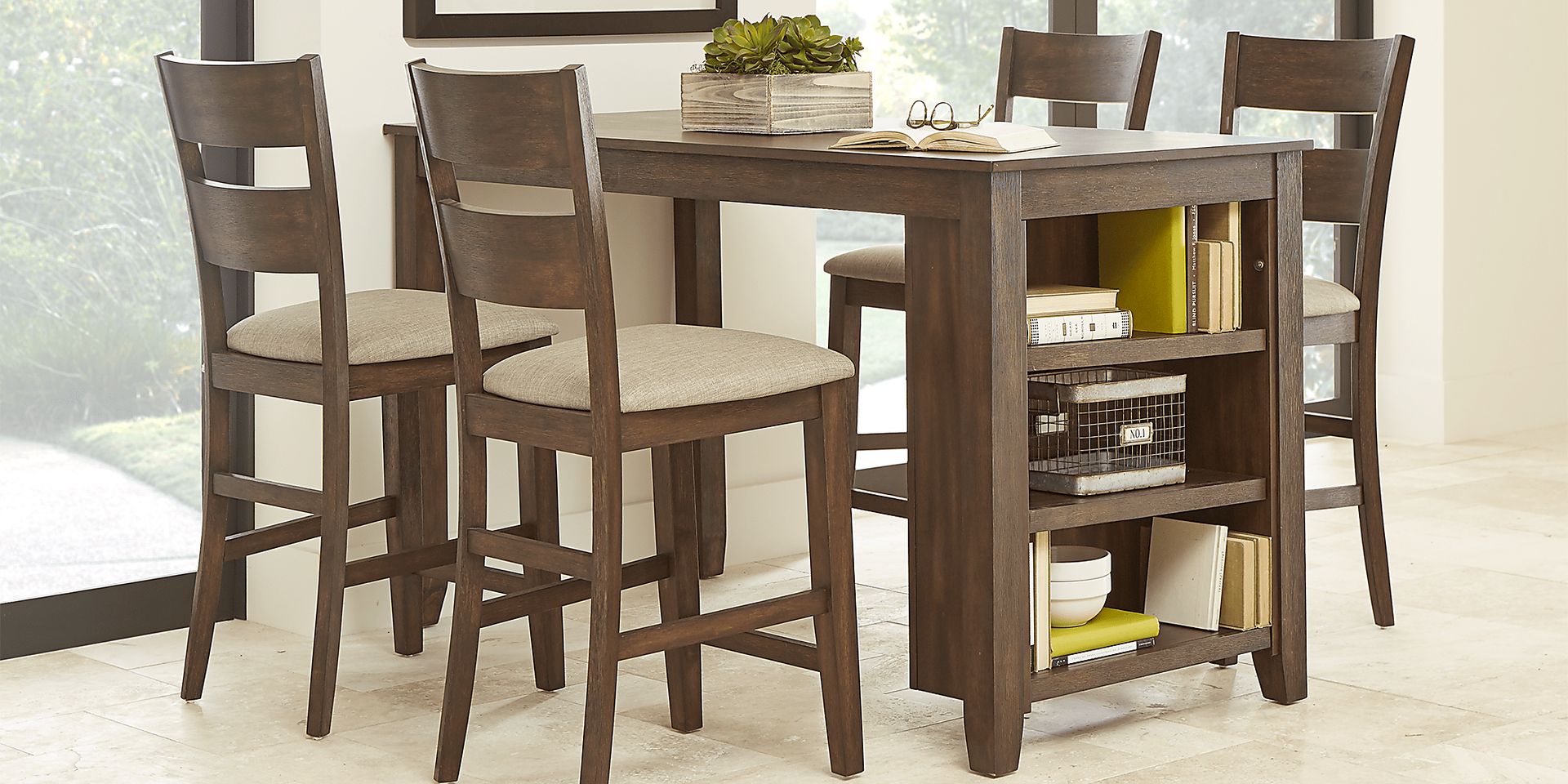 Mellow Morning Brown 5 Pc Kitchen Island Counter Height Dining Set - Image 1