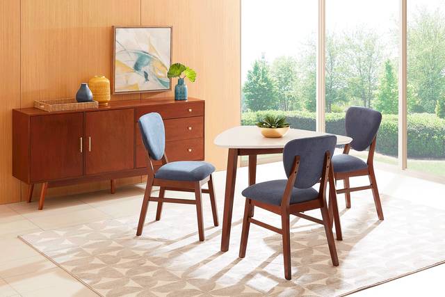 Melodina White 4 Pc Dining Room with Sky Chairs - Thumbnail - Image 1