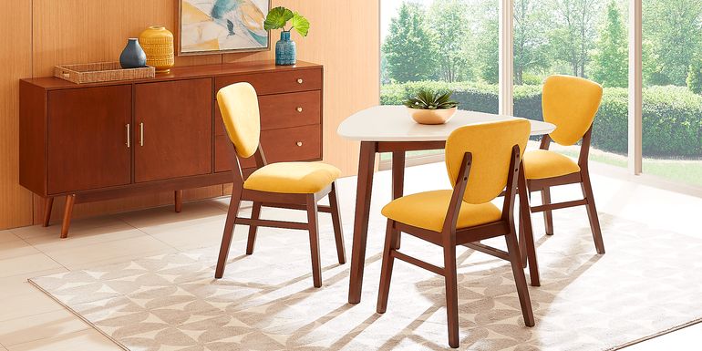 Melodina White 4 Pc Dining Room with Yellow Chairs