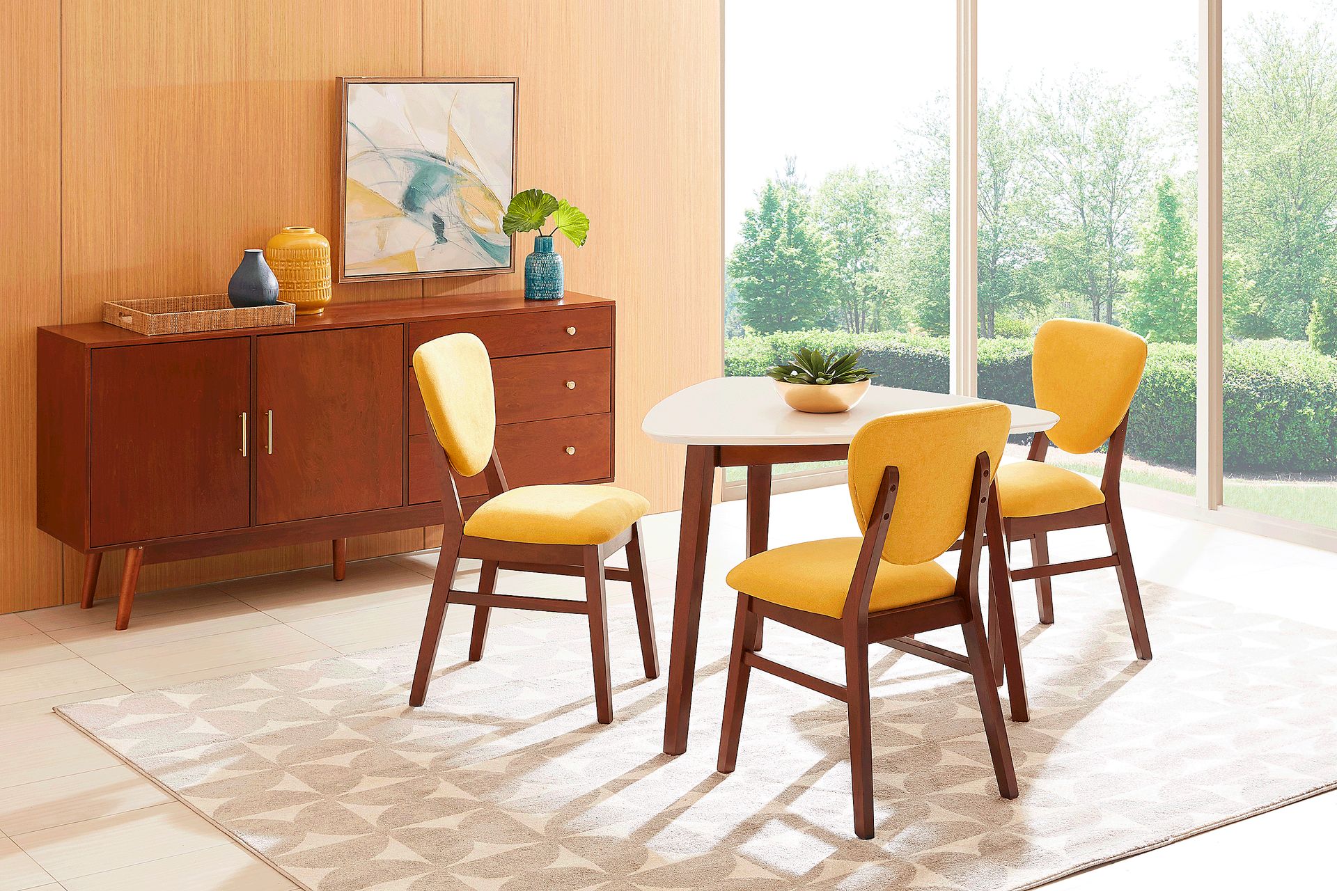 Melodina White 4 Pc Dining Room with Yellow Chairs - Image 1