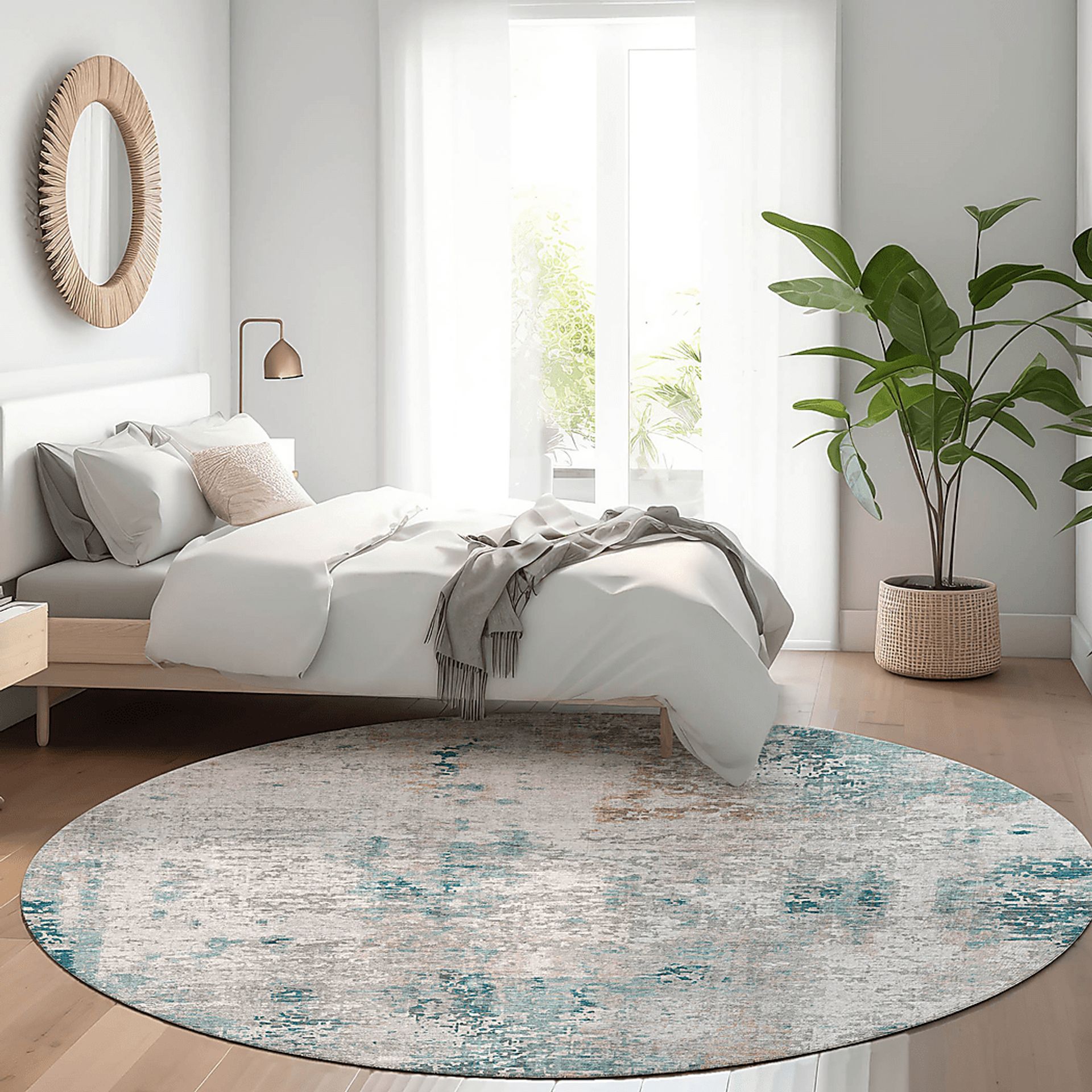 Memva Teal 8' Round Machine Washable Rug - Image 2