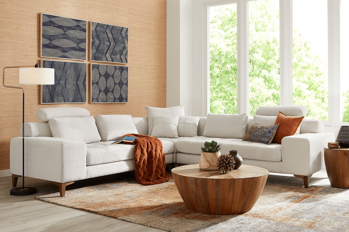 Mercer Place 6 Pc Off-White Beige,White Polyester Fabric Living Room ...