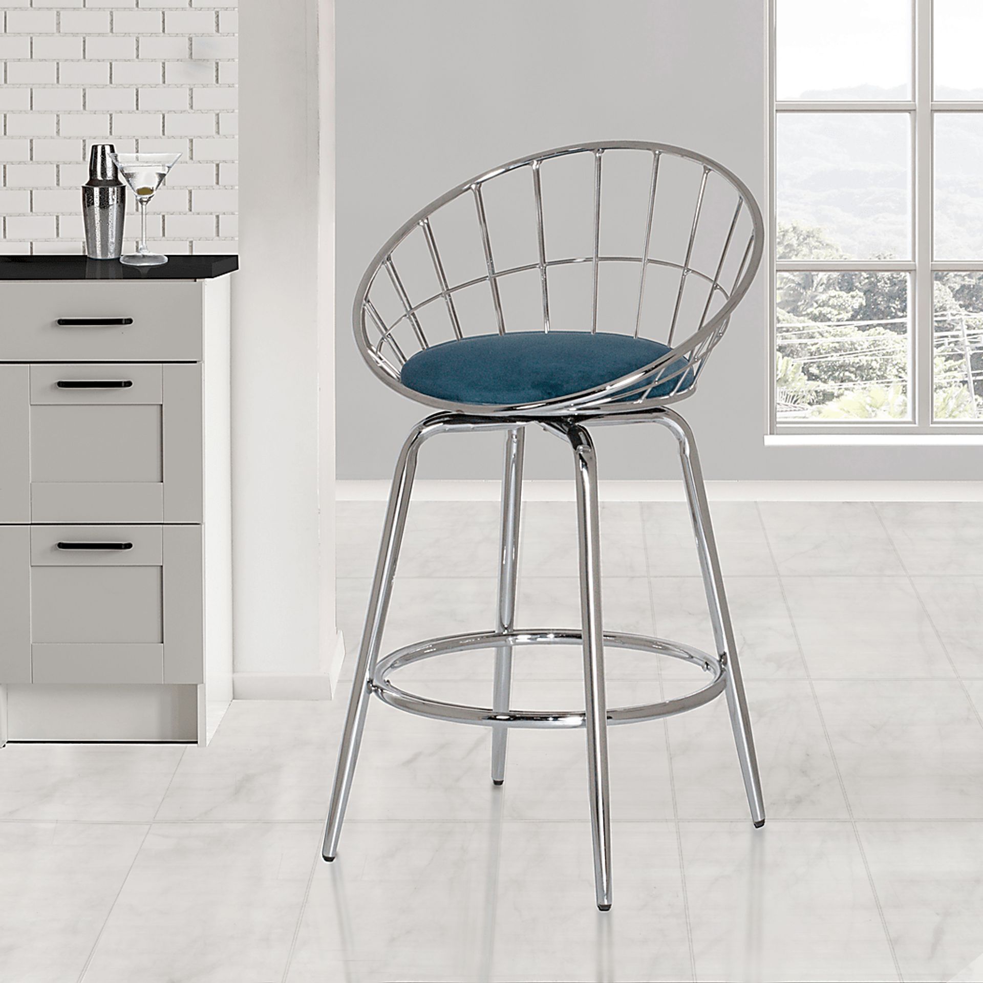 Mercia Blue Swivel Counter Height Stool - Image 9