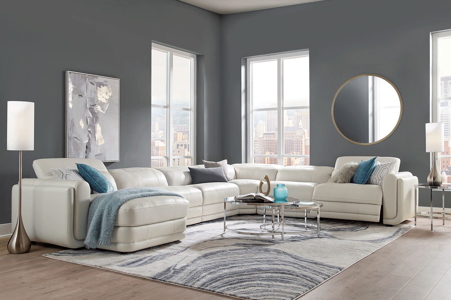 Meridien Ice Leather 6 Pc Dual Power Reclining Sectional - Image 2