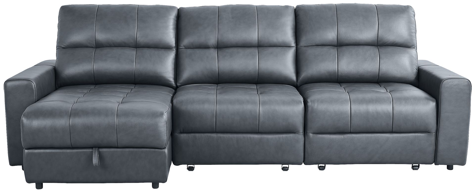 Meriwether Slate Blue Leather 3 Pc Power Slider Sectional - Image 1