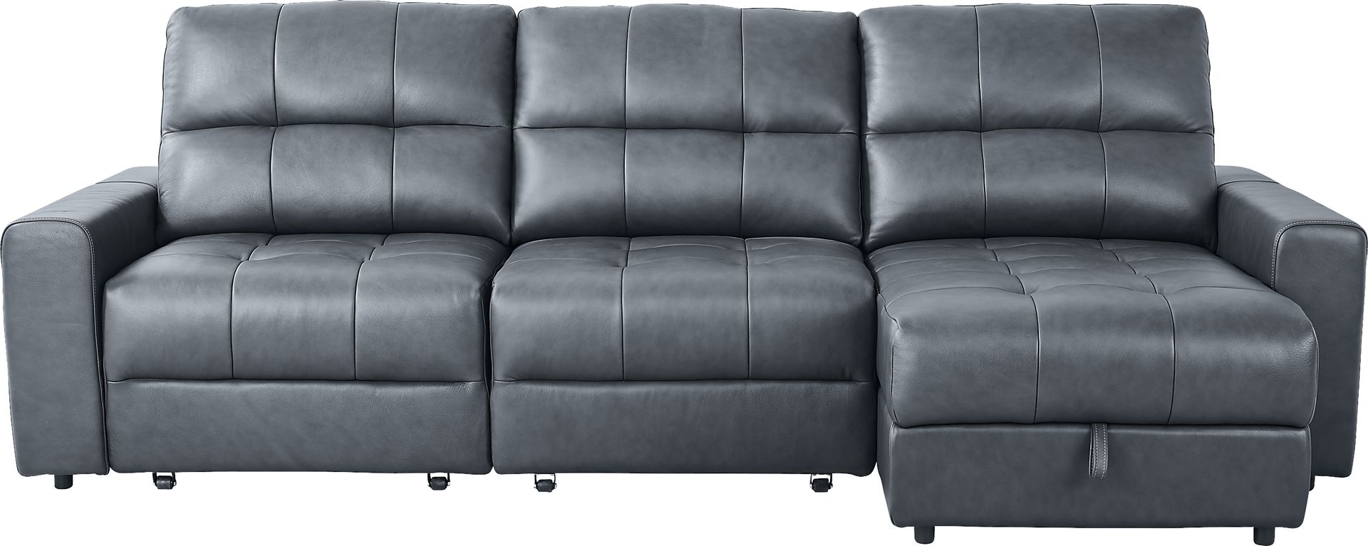 Meriwether Slate Blue Leather 3 Pc Power Slider Sectional - Image 1