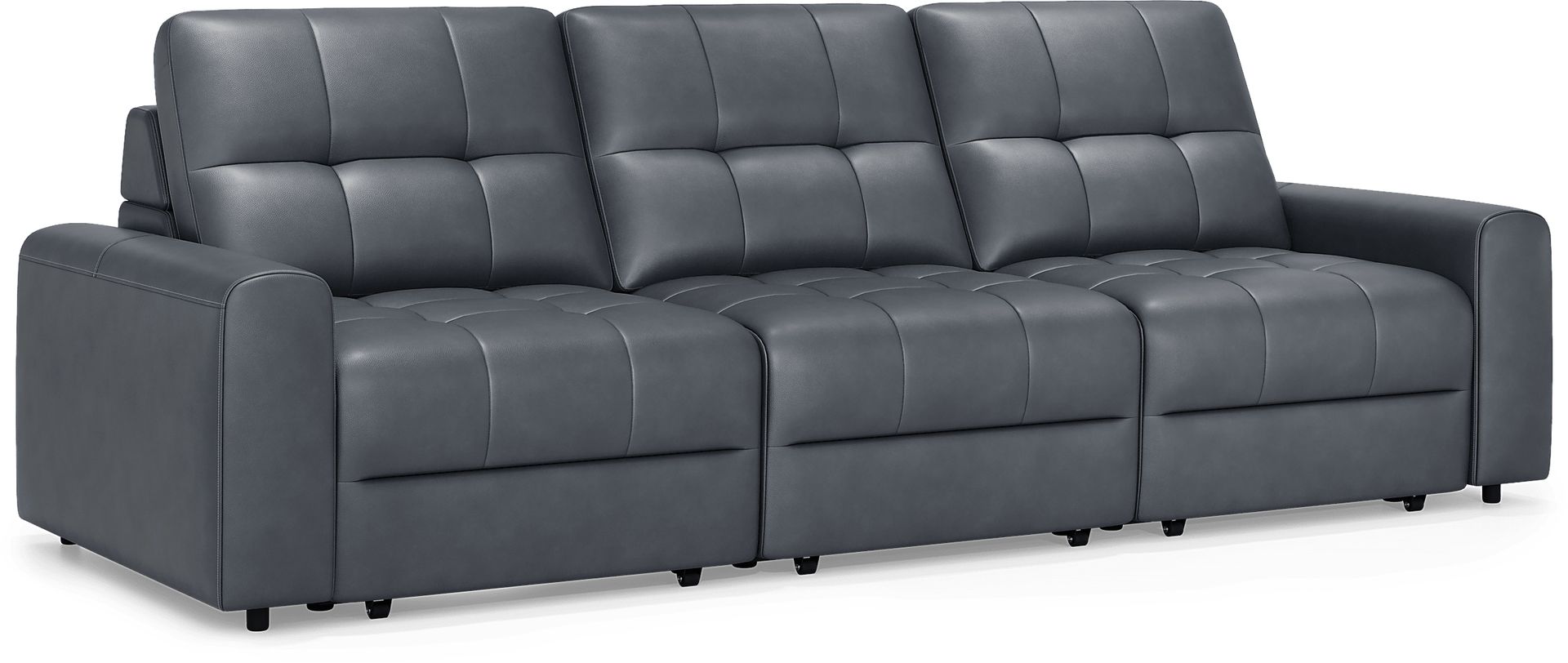 Meriwether Slate Blue Leather 3 Pc Power Slider Sectional - Image 4