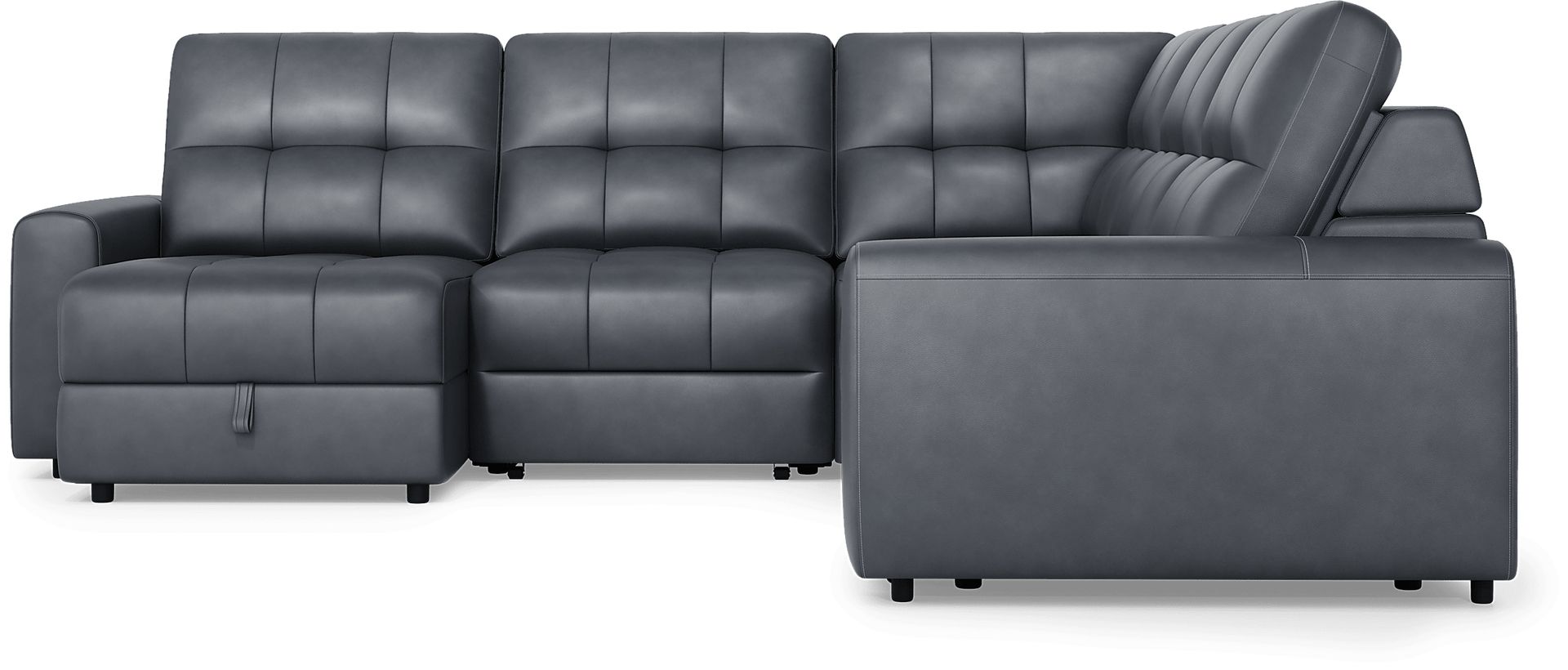 Meriwether Slate Blue Leather 5 Pc Power Slider Sectional - Image 2
