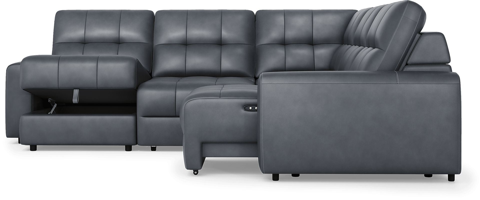 Meriwether Slate Blue Leather 5 Pc Power Slider Sectional - Image 3