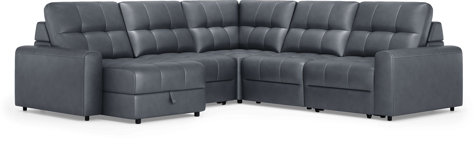 Meriwether Slate Blue Leather 5 Pc Power Slider Sectional - Image 4