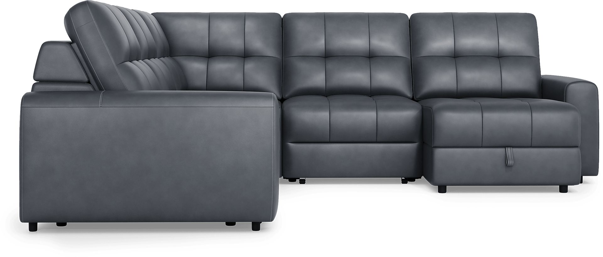 Meriwether Slate Blue Leather 5 Pc Power Slider Sectional - Image 2