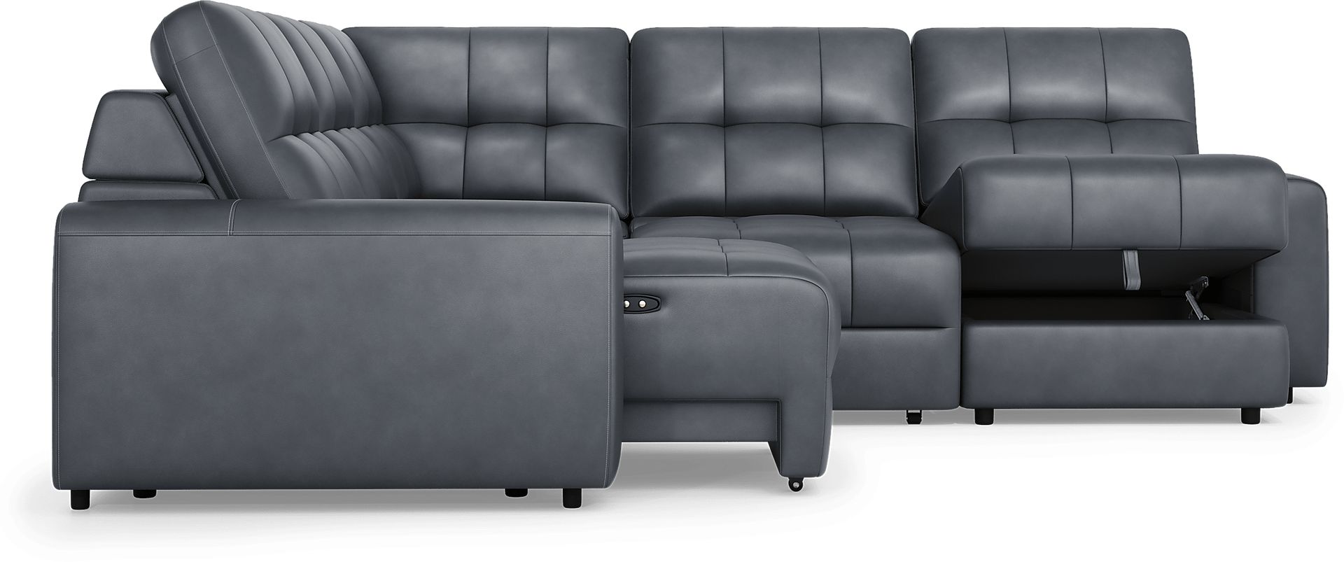 Meriwether Slate Blue Leather 5 Pc Power Slider Sectional - Image 3