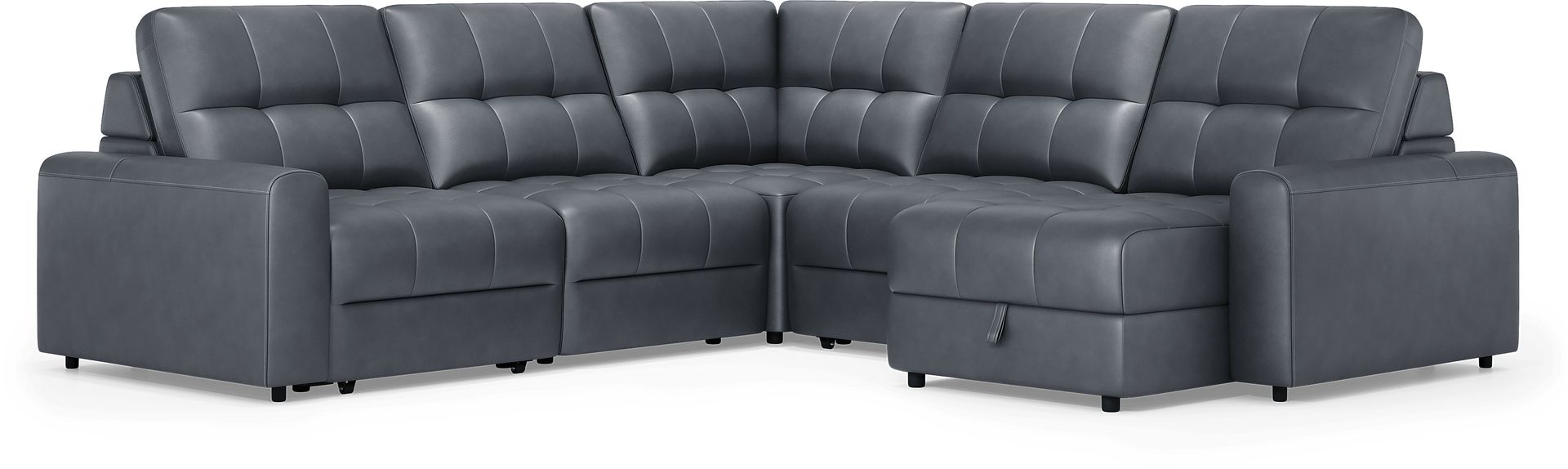 Meriwether Slate Blue Leather 5 Pc Power Slider Sectional - Image 4