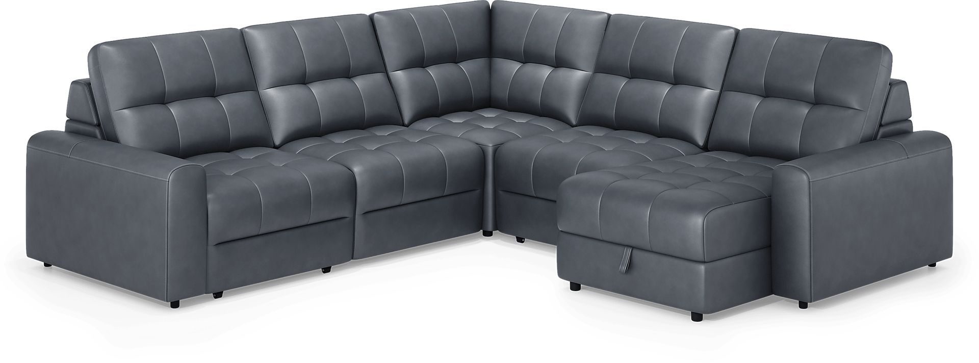 Meriwether Slate Blue Leather 5 Pc Power Slider Sectional - Image 5