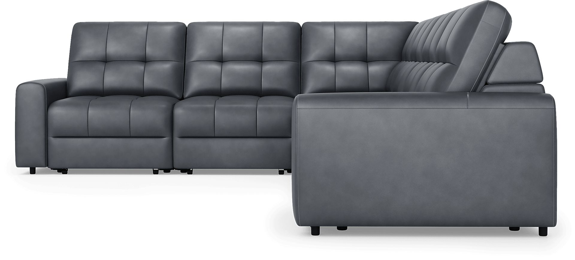 Meriwether Slate Blue Leather 6 Pc Power Slider Sectional - Image 2