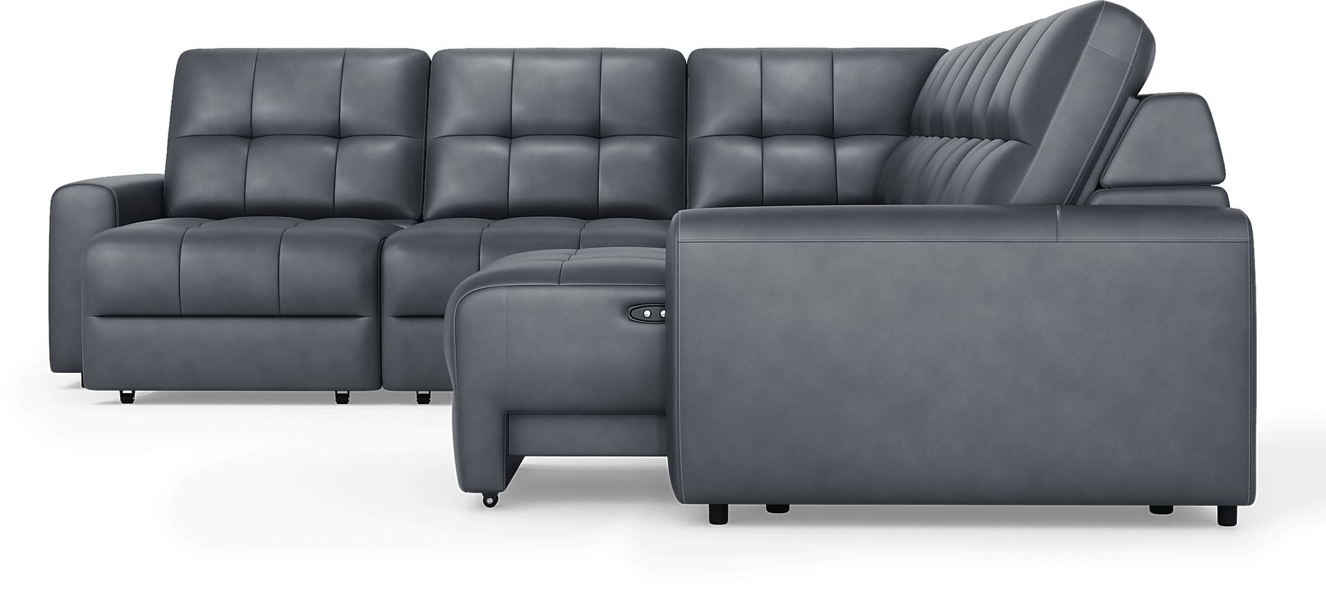 Meriwether Slate Blue Leather 6 Pc Power Slider Sectional - Image 3