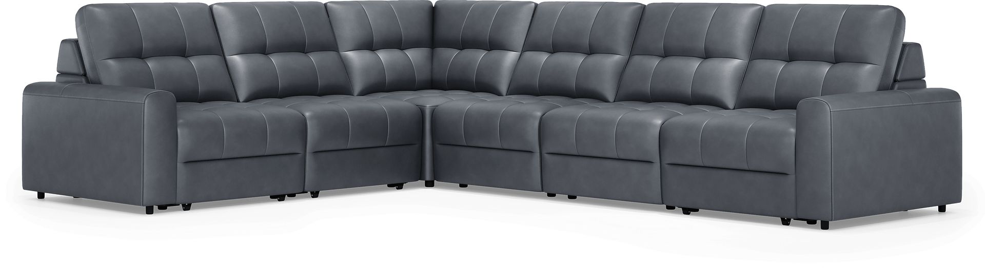 Meriwether Slate Blue Leather 6 Pc Power Slider Sectional - Image 4