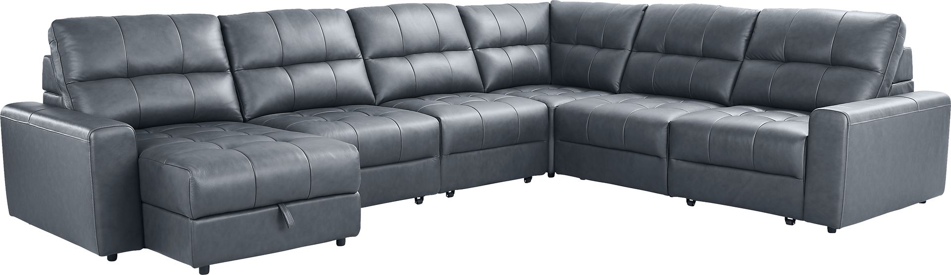 Meriwether Slate Blue Leather 6 Pc Power Slider Sectional - Image 1