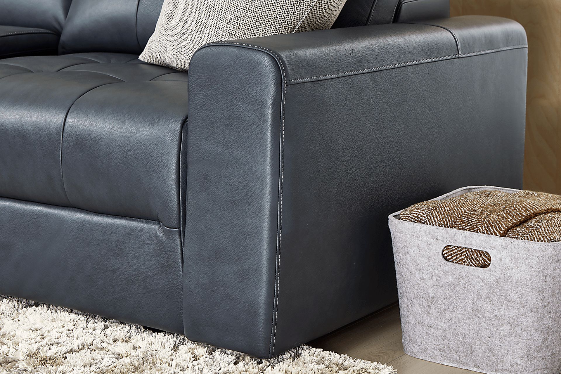 Meriwether Slate Blue Leather 6 Pc Power Slider Sectional - Image 9