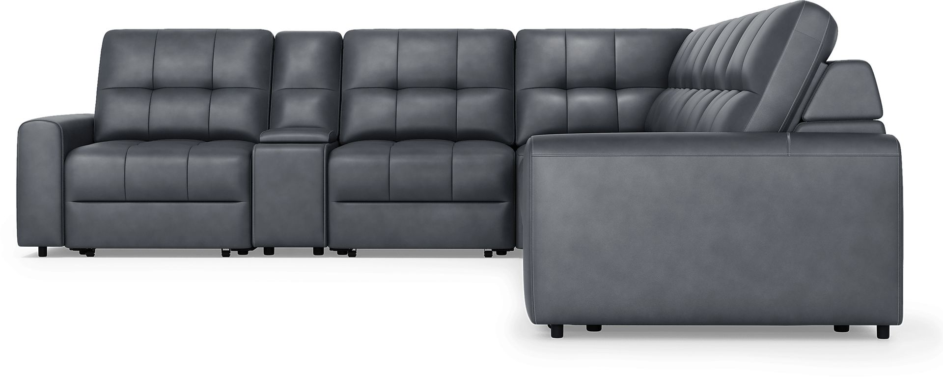 Meriwether Slate Blue Leather 7 Pc Power Slider Sectional - Image 2
