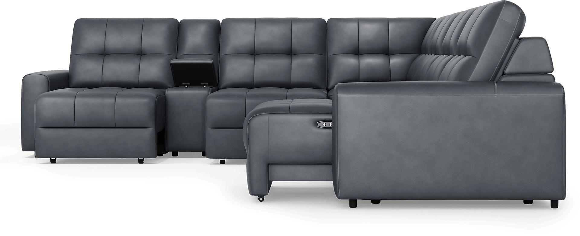 Meriwether Slate Blue Leather 7 Pc Power Slider Sectional - Image 3