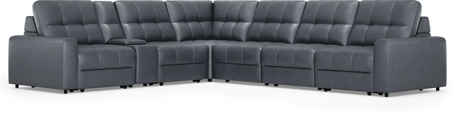Meriwether Slate Blue Leather 7 Pc Power Slider Sectional - Image 4