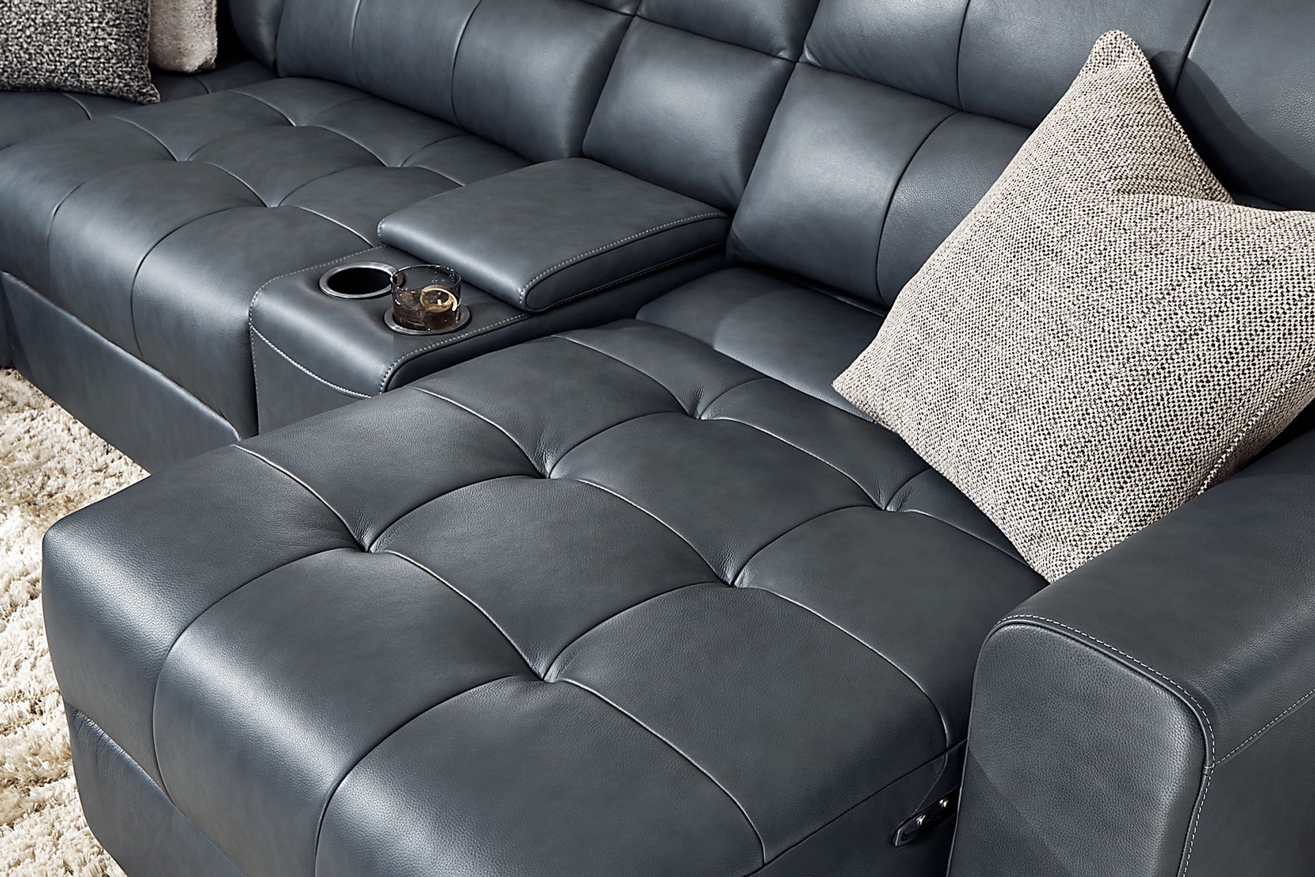 Meriwether Slate Blue Leather 7 Pc Power Slider Sectional - Image 7