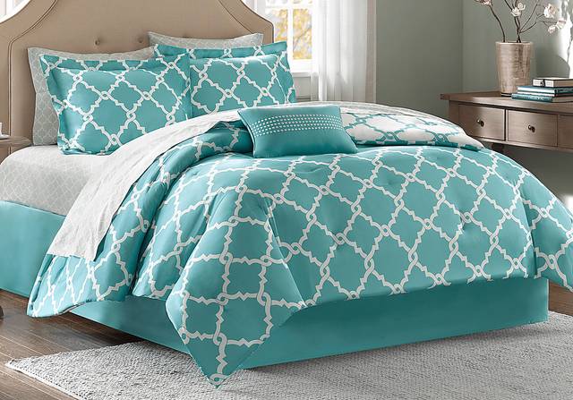 Merritt Aqua 9 Pc Queen Comforter Set - Thumbnail - Image 1