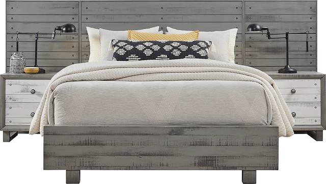 Merriwood Hills Gray 7 Pc King Wall Bed with Nightstands - Thumbnail - Image 1