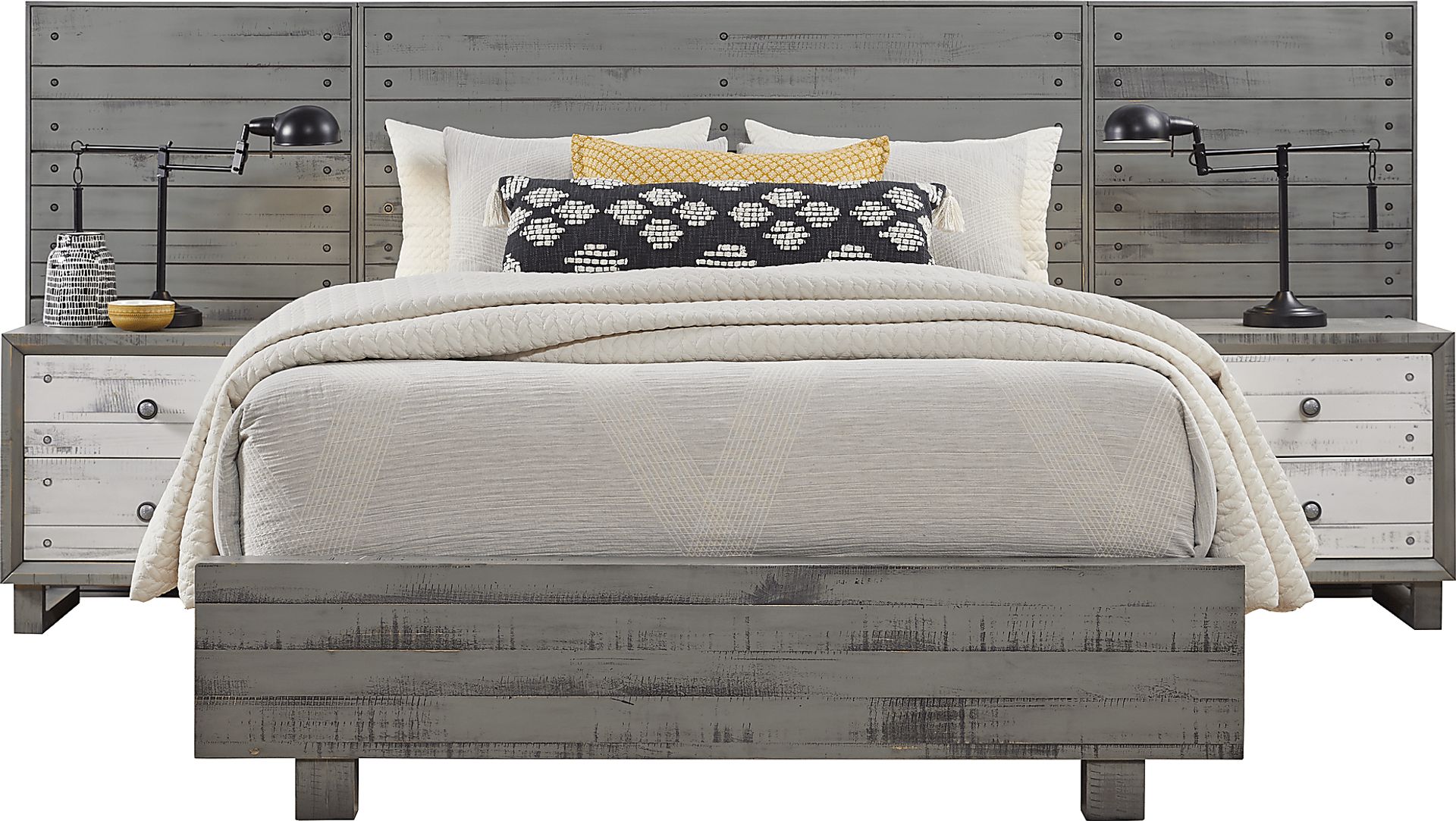Merriwood Hills Gray 7 Pc King Wall Bed with Nightstands - Image 1