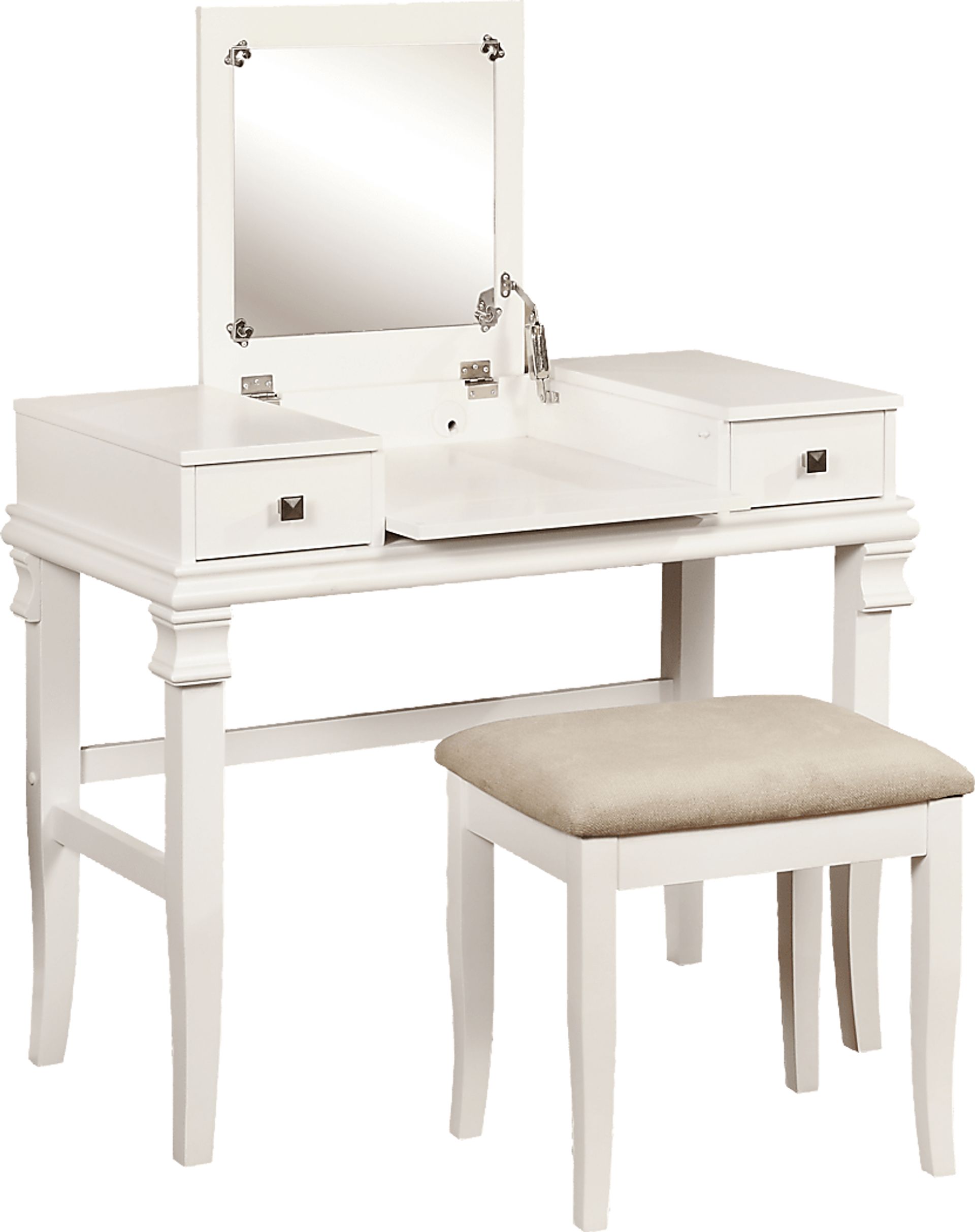 Messana White Vanity, Mirror and Stool Set - Image 1