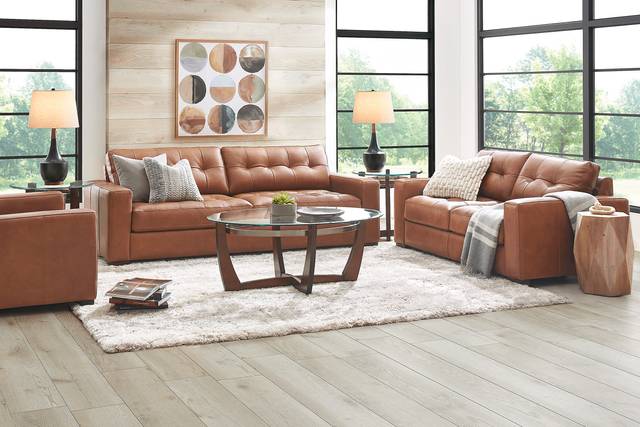 Messina Brown Leather 2 Pc Living Room - Thumbnail - Image 1